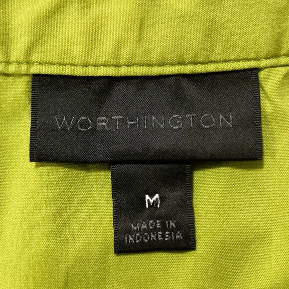 WORTHINGTON Chartreuse green short-sleeve button-down shirt MEDIUM LARGE blouse - Picture 2 of 14